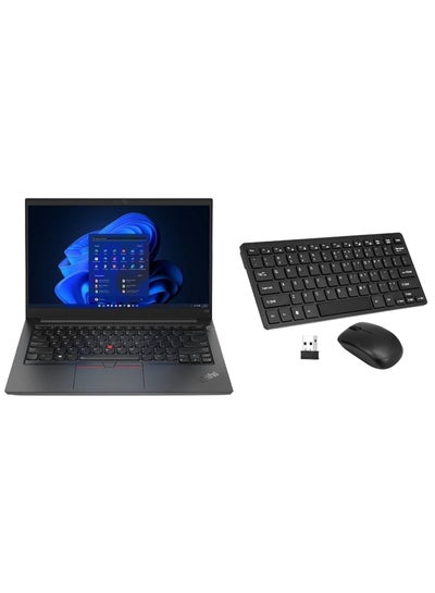 اشتري ThinkPad E14 Laptop With 15.6-inch Full HD Display, Core i5-1235U Processor/8GB RAM/256GB SSD/Windows 11/Intel Iris Xe Graphics + Portable Wireless Keyboard With Mouse Set English/Arabic Black في السعودية