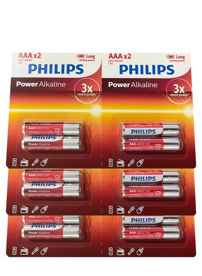 اشتري مجموعة بطاريات قلوية طويلة الأمد LR03 من Philips ميكرو AAA بقوة 1.5 فولت، تحتوي على 12 قطعة في السعودية