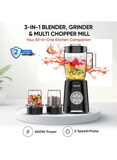 اشتري 3-in-1 Blender with 3 Jars, 1.5 Ltr Liquid Jar, 1 Coffee Grinder  1 Meat Mincer 2 Speeds, Stainless Blades, Unbreakable Jar, Perfect for Dry & Wet Fine Grinding, Mixing & Juicing 1.5 L 600 W NB2900NA1 Black في الامارات