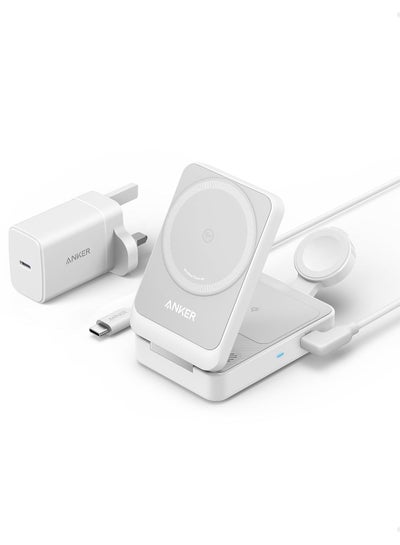 Buy MagGo 3-in-1 Wireless Charging Station, MagSafe Charger Compatible, Qi2 Certified 15W Wireless Stand, Apple Watch Charger for MagSafe, For iPhone 15, AirPods (40W USB C Charger Included) White in Saudi Arabia