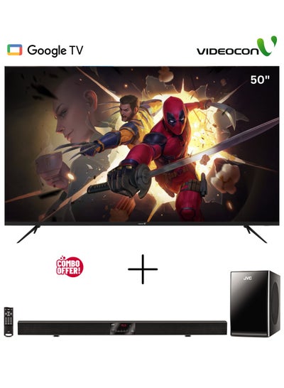 اشتري 50 Inch Edgeless 4k UHD Google TV + 2.1 CH Soundbar With Subwoofer E50ELGT1100+TH-BY370A Black في الامارات