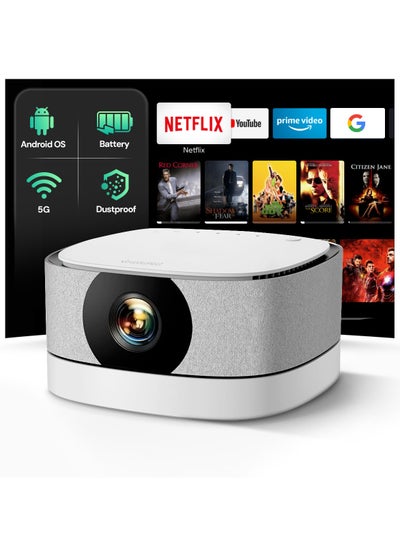 اشتري Mini Portable Battery Powered Projector with 5G WiFi & Bluetooth, 150 ANSI 4K Support 1080P Smart Video Projector for Outdoor Movies & Home Theater YG361 Android Multicolour في الامارات