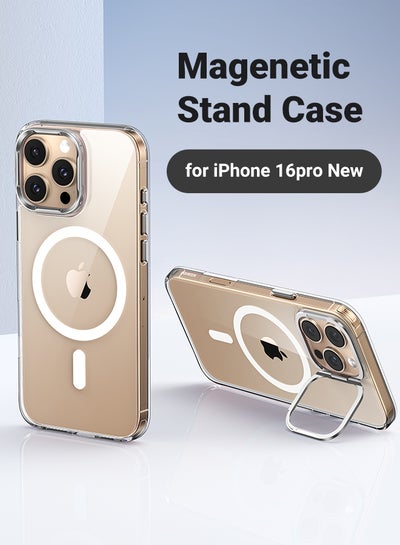 Buy Lens Stand Holder For iPhone 16 Pro Case Magnetic Full Protection Military Drop Protection Magsafe Wireless Charging Supported Drop-resistant Scratch Resistant Protective Cover  6.3Inch Clear in UAE