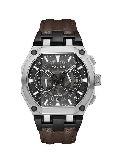 اشتري Men's Shield Black Dial Brown Leather Strap Gents Chronograph Watch With Stainless Steel Case في الامارات