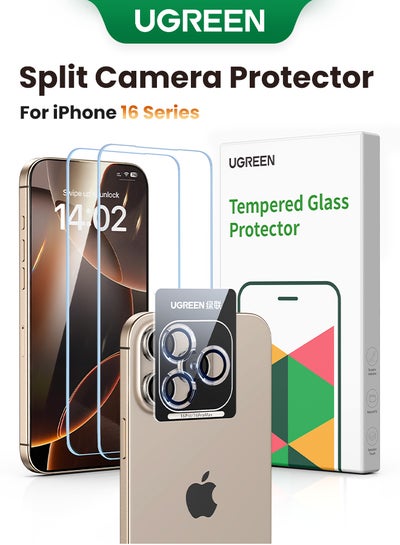 Buy iPhone 16 Pro  2Pack Screen Protector Anti-Glare and 1Pack Camera Lens Protector Film Bundle with Installation Frame, Case Friendly 9H Tempered Glass Scratch-Resistant  Precise Hole Design Clear in UAE