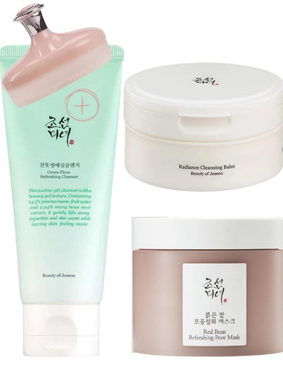 Buy Daily Cleansing Trio for Fresh Skin & Face Scrubber - Nourishing Cleansing Balm, Purifying Green Plum Cleansing Foam, and Detoxifying Red Bean Pore Mask 340ml in UAE