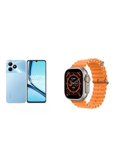 Buy Note 50 Dual SIM sky blue 4GB RAM 256GB 4G - International Version with a free gift T800 Ultra Smart Watch, 1.9 Inch - Orange in Egypt