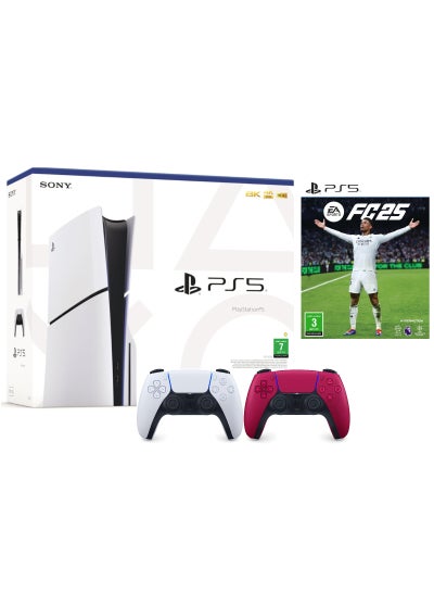 Buy PlayStation 5 Slim Disc Console With Extra Controller - Red And EA FC 25 KSA Version in Saudi Arabia