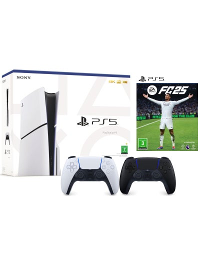 Buy PlayStation 5 Slim Disc Console With Extra Controller - Black And EA FC 25 KSA Version in UAE