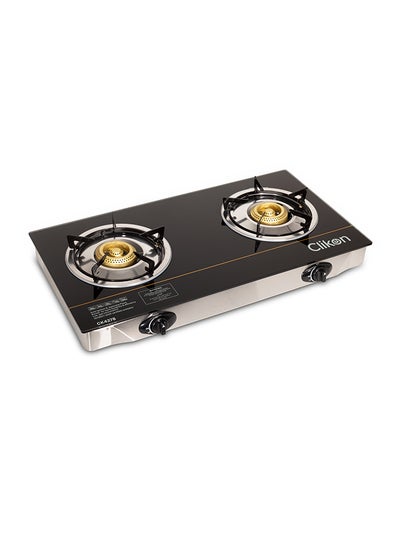 اشتري Dual/Double Burner Glass Top Gas Stove, 7mm Tempered Glass, Auto-Piezo Ignition, Stainless Steel Frame & Tray, Flame Failure Device CK4278 Black في السعودية