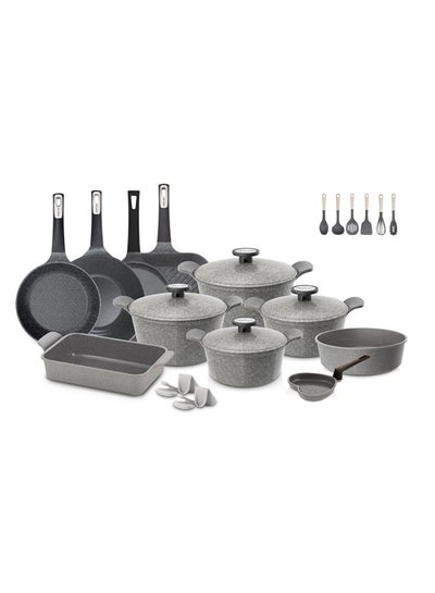 Buy Neoflam Pote Cookware Set 25 Pcs Non Stick Marble Coating Integrated Handle Modern Design Gray Marble Color Gray Marble in UAE