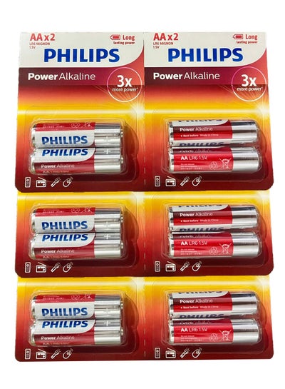 Buy Power Alkaline AA x2 LR6 Mignon 1.5v Pack of 12 Orange in Saudi Arabia