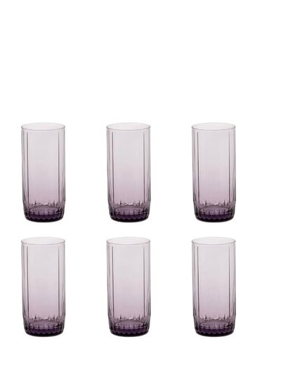 Buy Pasabahce Large Juice and Water Cups Set of 6 – Leia Hi Ball-Purple- 310ml in Egypt