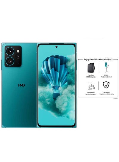 اشتري Skyline 5G Dual SIM Blue Topaz 12+12GB RAM 256GB With USB Backpack + 3 Axis Foldable Gimbal + Screen Damage Protection Card - Middle East Version في السعودية