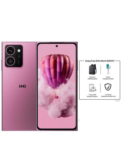 اشتري Skyline 5G Dual SIM Neon Pink 12+12GB RAM 256GB With USB Backpack + 3 Axis Foldable Gimbal + Screen Damage Protection Card - Middle East Version في السعودية