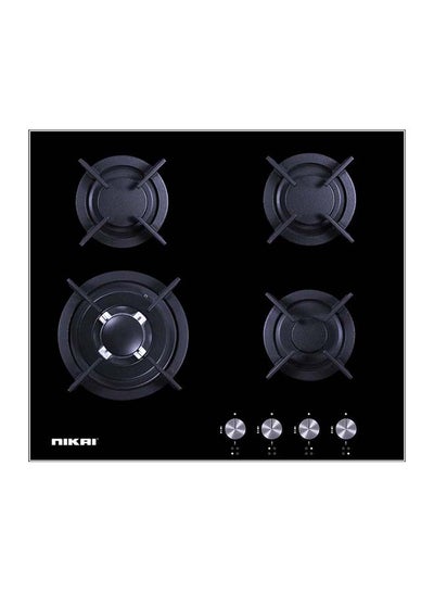 Buy Nikai 4 Burner 60CM Built-in Gas Hob, with 1 Triple Ring Burner, Metal Knob, 8mm Thick Glass Surface, NGH3001G Black in Saudi Arabia