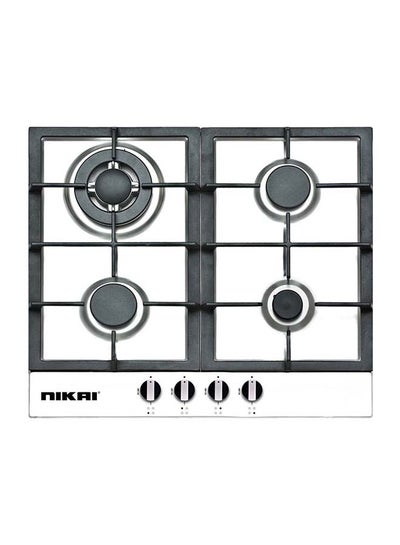 Buy Nikai 4 Burner 60CM Built-in Gas Hob, with 1 Triple Ring Burner, Metal Knob, Stainless Steel Surface, NGH303SS Silver in Saudi Arabia