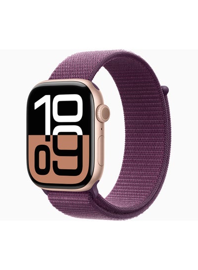 Buy Watch Series 10 GPS + Cellular 46mm Rose Gold Aluminium Case With Plum Sport Loop in UAE