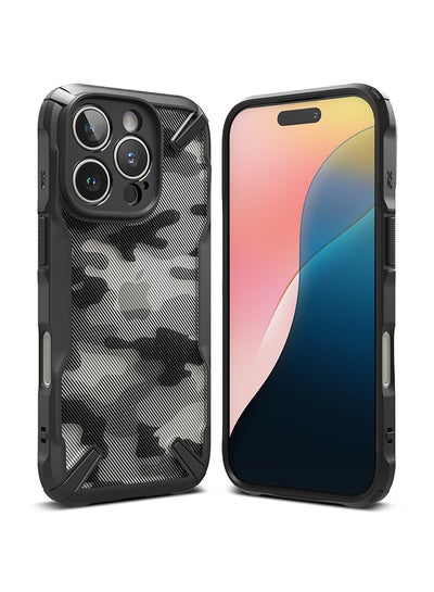 Buy Fusion-X For iPhone 16 Pro Max Case Cover Transparent Hard Back Soft Flexible TPU Bumper Scratch Resistant Phone Cover- Camo Black in UAE