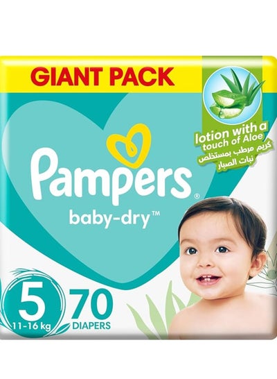 Buy Giant Baby-Dry Taped Diapers with Aloe Vera Lotion 100% Leakage Protection Size 5 11-6 kg Capacity-Pack of 70 in UAE