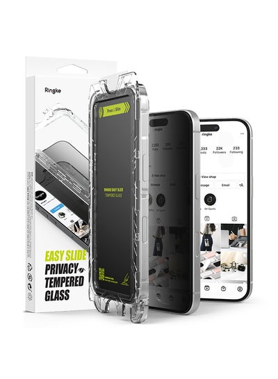 اشتري Privacy Tempered Glass [Easy Slide ] [Anti Spy] For iPhone 16 Plus/15 Plus Screen Protector, Case Friendly Privacy Screen Protector 2 Pack, W Installation Jig في مصر