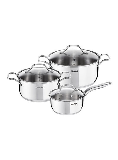 اشتري TEFAL Intuition 6 pc set | saucepan 16 cm+lid , stewpots 20/24 cm+lids | Premium Stainless Steel 18/10 | Measuring marks | Glass lid | Induction | Stewing | Boiling | Recipes | 2 Years Warranty | B864S674 Stainless steel في السعودية