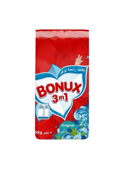 Buy Bonux Original 3 In 1 Detergent Powder, Regular Washing Machines, Blue, 5Kg in Saudi Arabia