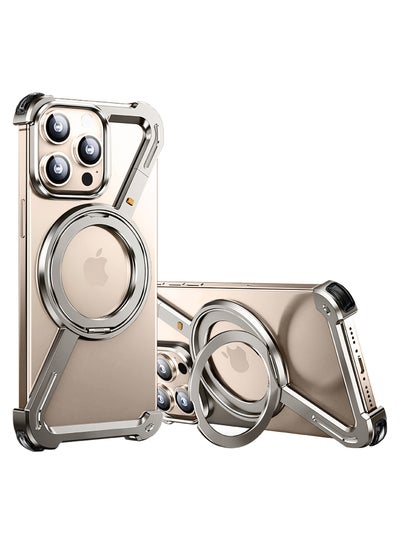 اشتري (for iPhone 16 Pro Max) Case 360° Rotation, Aluminum and Metal Stand, Frameless, Shock Grade Protective Case Silver في الامارات