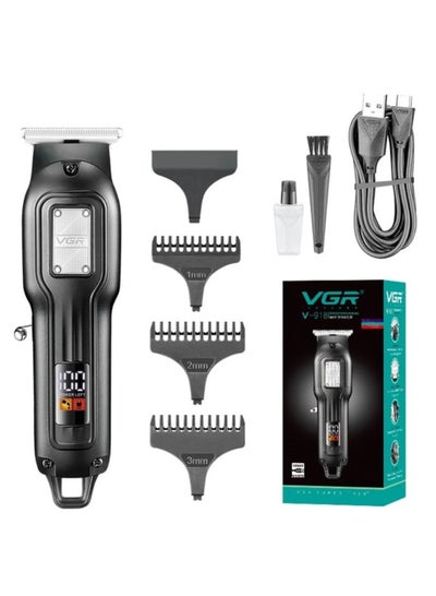 اشتري V-918 Professional T- blade Trimmer, Beard Hair Trimmer with Digital Display, Adjustable Length with 3 Guide Combs, 100 Minutes Runtime, Low Noise, 600mAh Lithium Battery (Black) في مصر