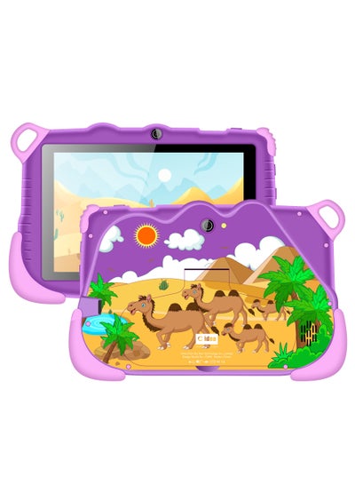 Buy 7-Inch Smart Tablet for Kids Wi-Fi Bluetooth GPS Android 12 6GB 128GB Edge Proof Children Education Tab with Built-in Foldable Stand Dual Camera Game Tab Purple in Saudi Arabia