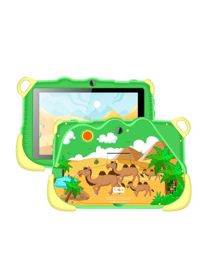 اشتري 7-Inch Smart Tablet for Kids Wi-Fi Bluetooth GPS 6GB RAM 128GB ROM Android 12 Edge Proof Children Education Tab with Built-in Foldable Stand Dual Camera Game Tab Green في السعودية