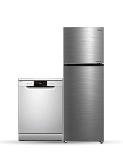 اشتري Home Bundle -  489L Gross Top Mount Double Door Refrigerator + 14 Place Smart Freestanding Dishwasher MDRT489MTE46+WQP14-W7633CS Silver في الامارات