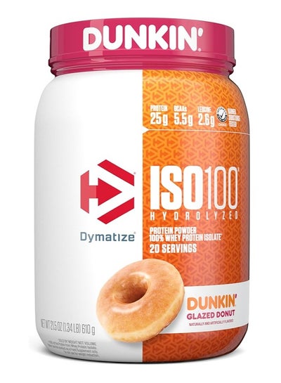 Buy ISO100 Hydrolyzed Protein Powder 100% Whey Isolate Dunkin Glazed Donut Flavor 20 Servings in Saudi Arabia