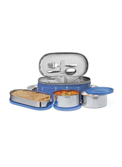 اشتري Corporate Lunch Stainless Steel Containers, Set Of 3, (280 Ml, 280 Ml, 472 Ml), Blue | Light Weight | Odour Proof | Leak Proof | Easy To Carry | Food Grade Blue في الامارات