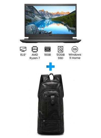 اشتري Inspiron 15 Laptop With 15.6 Inch FHD/ Ryzen 7 5800H /16 GB Ram /512 GB SSD /4 GB Geforce Rtx 3050 Ti/ Windows 11 Home /English/Arabic Grey With Casual Leather Laptop Backpack Black English/Arabic Grey في مصر