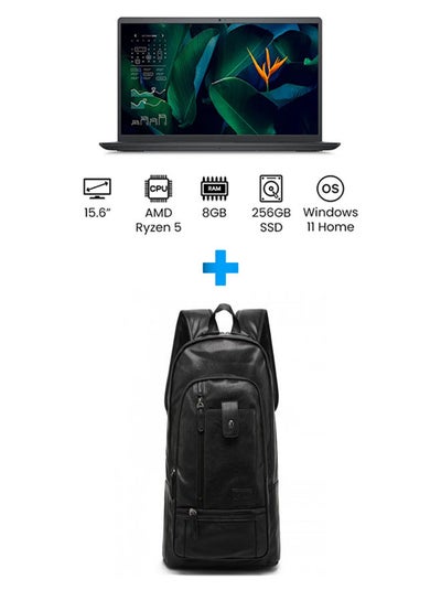 Buy Vostro 3515 Laptop With 15.6 Inch FHD/ 8 GB Ram /256 GB SSD /Amd Radeon/ Windows 11 Home /English/Arabic Grey With Casual Leather Laptop Backpack Black English/Arabic Grey in Egypt