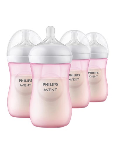 Buy Natural Baby Bottle With Natural Response, Pink, 260ml, 1m+, 4 Pieces in UAE