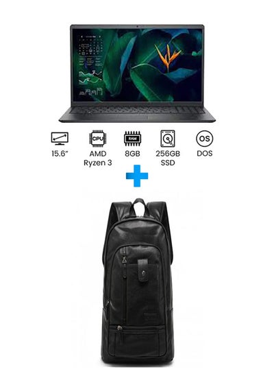 اشتري Vostro 15 3515 Laptop With 15.6 Inch FHD /Ryzen 3 3250U /8 GB Ram /256 GB SSD/ 8 GB Amd Radeon /Free Dos /English/Arabic Carbon Black With Casual Leather Laptop Backpack Black English/Arabic Carbon Black في مصر