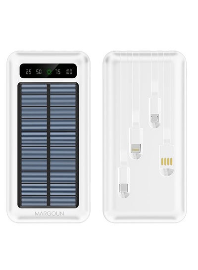 Buy 10000 mAh Solar Power Bank Big Capacity Phone Charging Powerbank with Cable External Battery Phone Fast Charger White in UAE