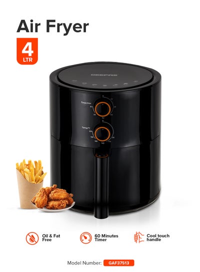 اشتري Air Fryer 4 L Pot| Non-Stick Coating with Vortex Frying Technology| Multiple Function, 1-60 Min Timer, Temperature 80-200 Degree Celsius| Ideal for Fries Steak Chicken Cake Meat Bread etc| 2 Years Warranty 4 L 1500 W GAF37513 Black في الامارات