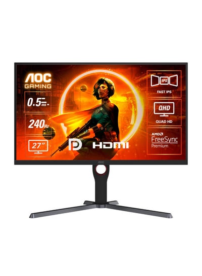 Buy 27" Inch Q27G3ZE Gaming Monitors 2K QHD 2560x1440, DisplayHDR 400, Fast IPS Panel Type, 240Hz Refresh Rate, 0.5ms Response Time, AMD FreeSync Premium Technology, Adjustable Stand | Black & Red in UAE