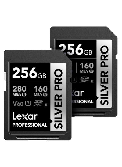 اشتري Lexar Professional 256GB (2-Pack) Silver PRO SDXC UHS-II Memory Card, C10, U3, V60, Full-HD & 4K Video, Up to 280MB/s Read, for Professional Photographer, Videographer, Enthusiast (LSDSIPR256G-B2NNU) 256 GB في مصر