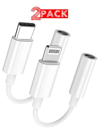 Buy 2Packs Lightning to 3.5mm AUX Jack Adapter Cable and USB C Type C to AUX Jack Adapter White in UAE