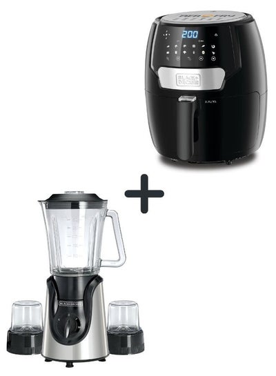 اشتري 3.7L Digital Air Fryer With 13 Cooking Programs + 1.5L Blender With 600W Motor, Stainless Steel Blades, And Grinder Mill 5 L 1500 W AF4037-B5+BGG600-B9 Black في الامارات