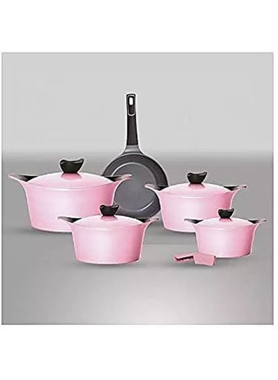 Buy 11 Piece Granite Cookware Set Pink in Egypt