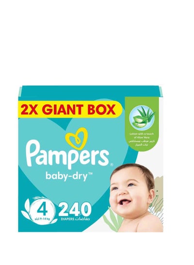 Buy Baby-Dry Taped Diapers with Aloe Vera Lotion, Leakage Protection, Size 4, 9-14kg, 240 Count in UAE