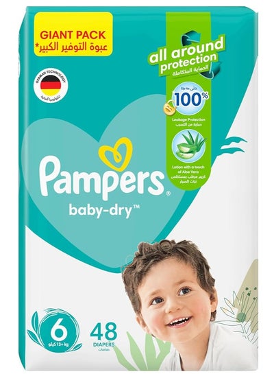 Buy Giant Baby-Dry Diapers Aloe Vera Lotion Double Leak Guards 13+ Capacity Size 6-Pack of 48 in UAE