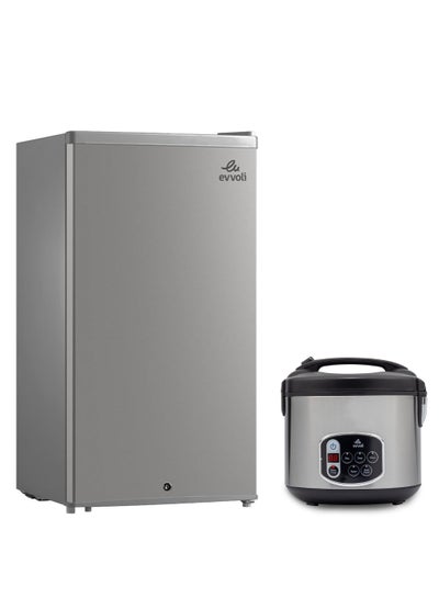 اشتري Mini Fridge, 90 Liters, Mechanical Control, Recessed Handle And Rice Cooker, 1.8L, Multi-functional, Non Stick 650W Bundle 72 W EVRFM-90LS + EVKA-RC5005B Silver في الامارات