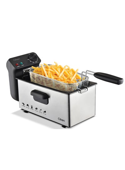 Buy Deep Fryer with Adjustable Thermostat/Frying Basket With Handle/Removable Enamel Inner Pot /Brushed Stainless Steel Housing/Ideal For French Fries, Chicken Wings, Onion Rings, Tempura, Donuts, Fish, Chips, Snacks 3 L 2000 W CK358 Silver in UAE