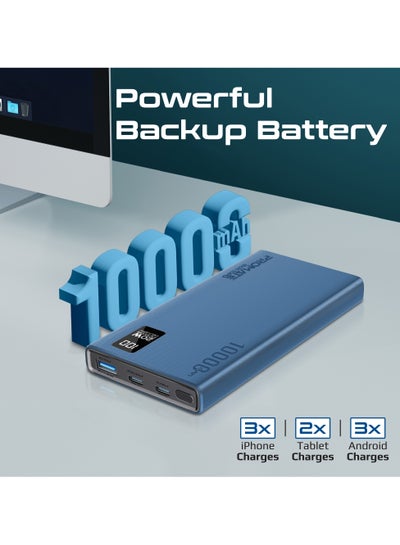 Buy 10000 mAh Power Bank Ultra-Slim with 20W USB-C Input/Output Port, QC 3.0 Output, USB-C Ports, LCD Screen, Bolt-10PD Blue in Saudi Arabia